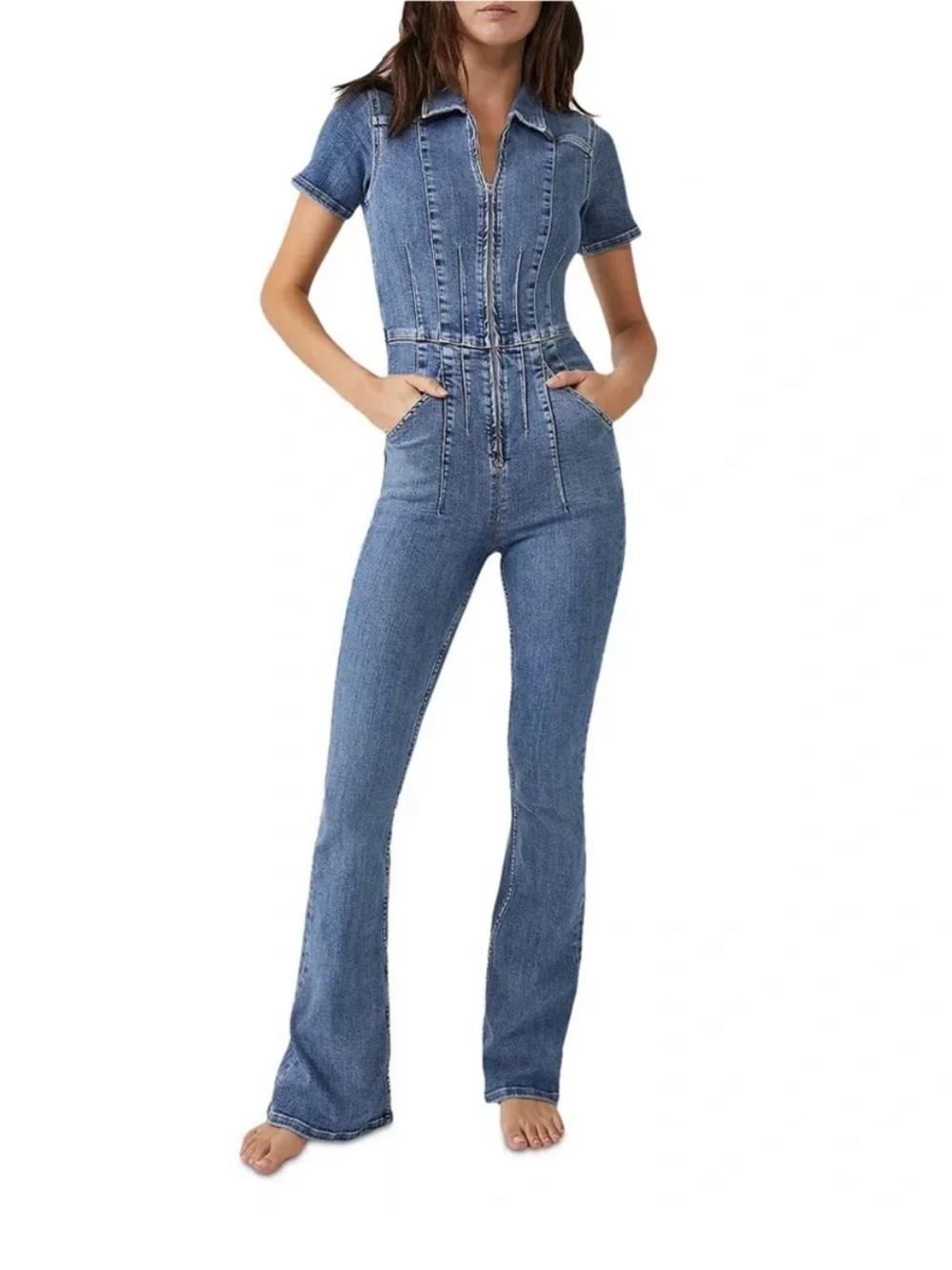 Free People blue denim jumpsuit